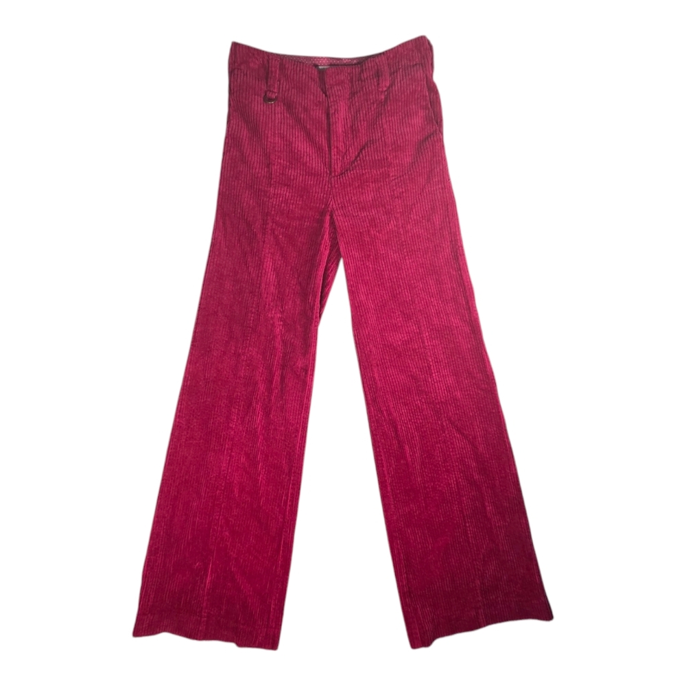 Anthropologie Pants Corduroy Womens Sz 25 Pink Wide Leg Flare High Rise Retro